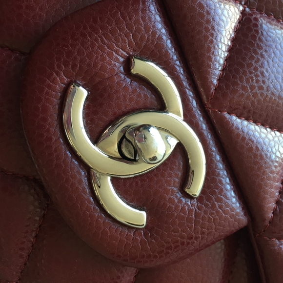 Chanel Maxi burgundy red caviar silver double flap - Picture 8 of 14
